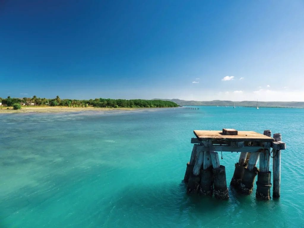 A pontoon in clear blue waters outside of Horn Island, Torres Strait Islands