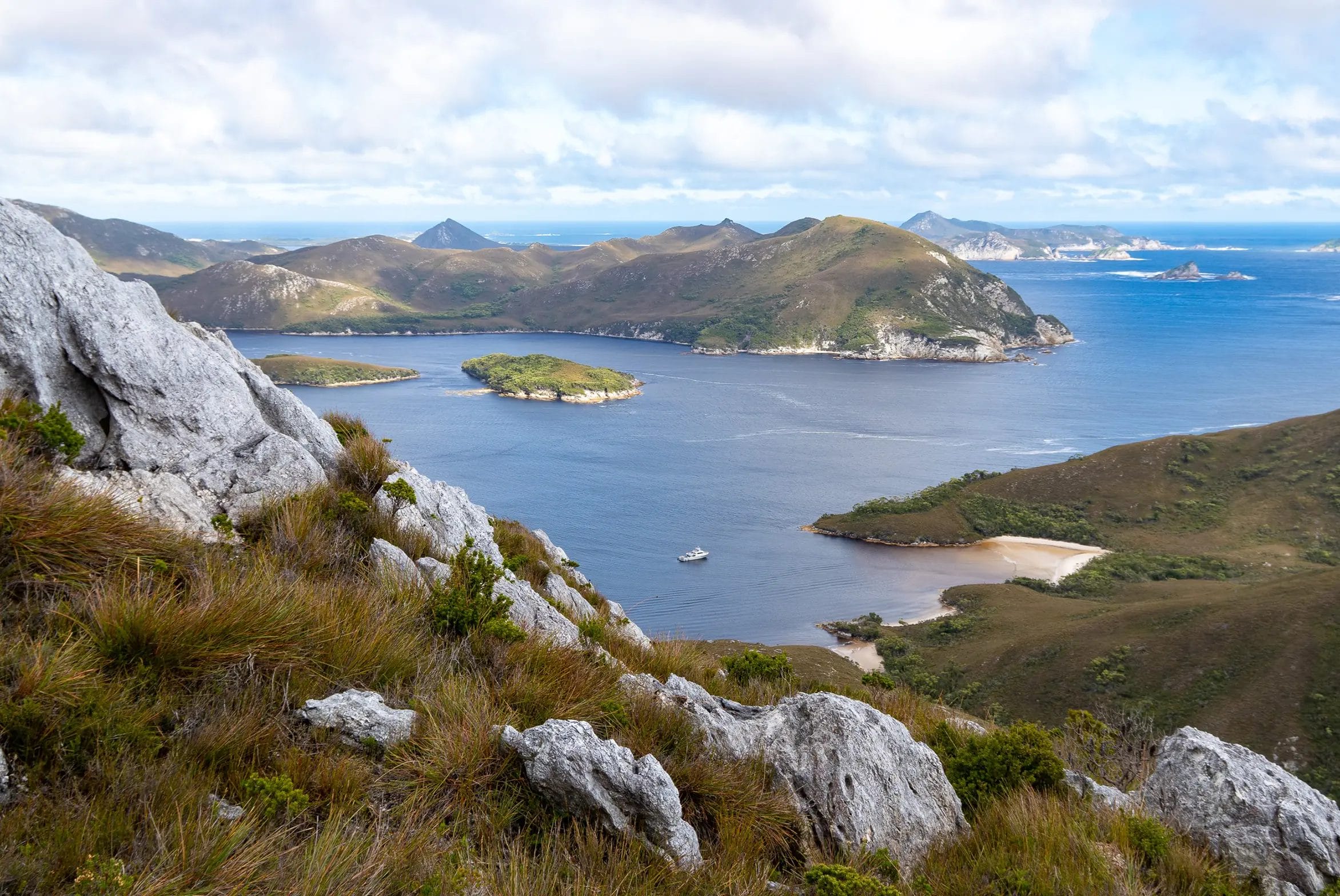 Landscape views of the Port Davey inlet within Tasmania’s World Heritage listed Southwest Wilderness area