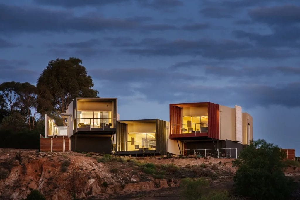 Exterior of The Frames’ three romantic retreats on the banks of the River Murray