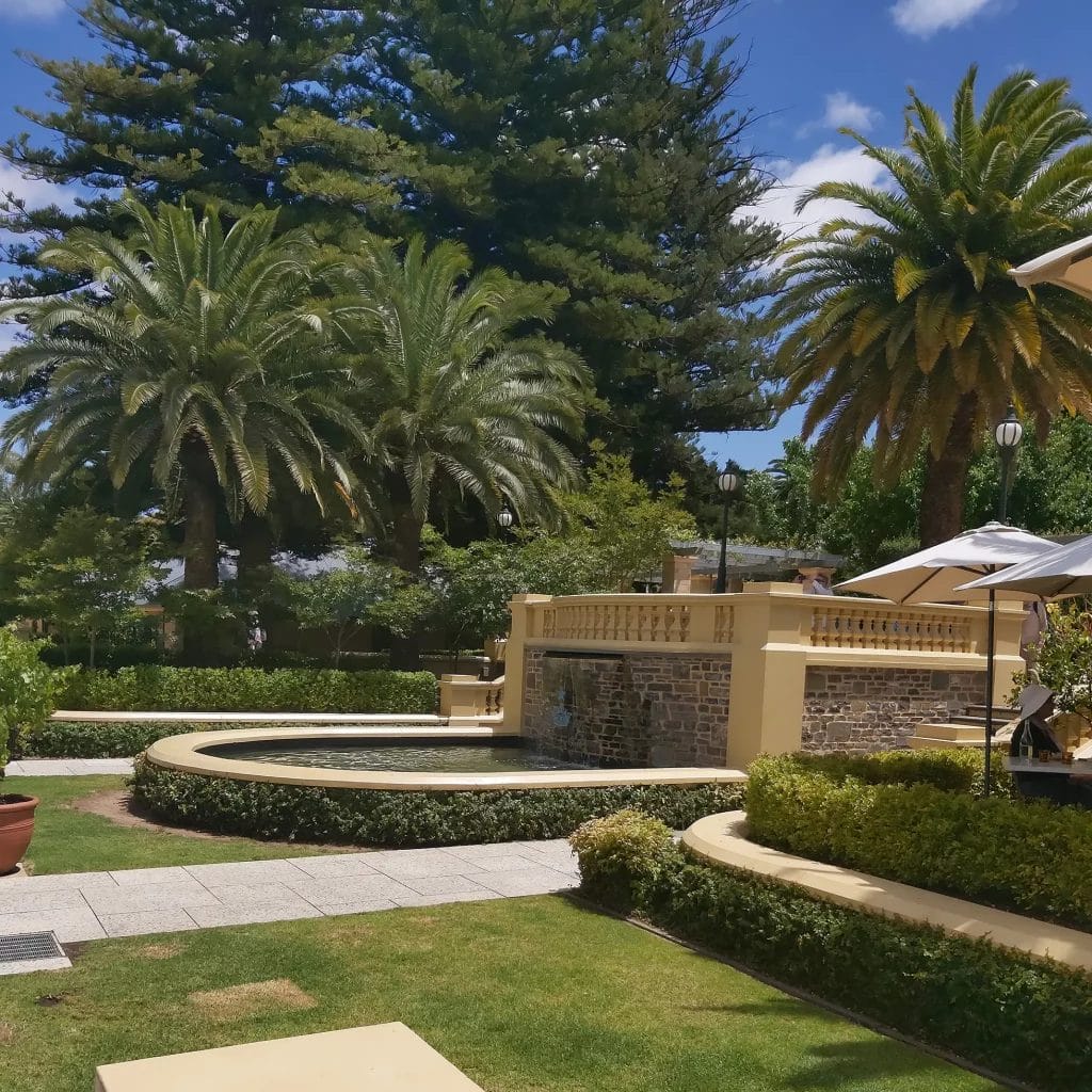 The main garden and water feature of Seppeltsfield Estate in the Barossa