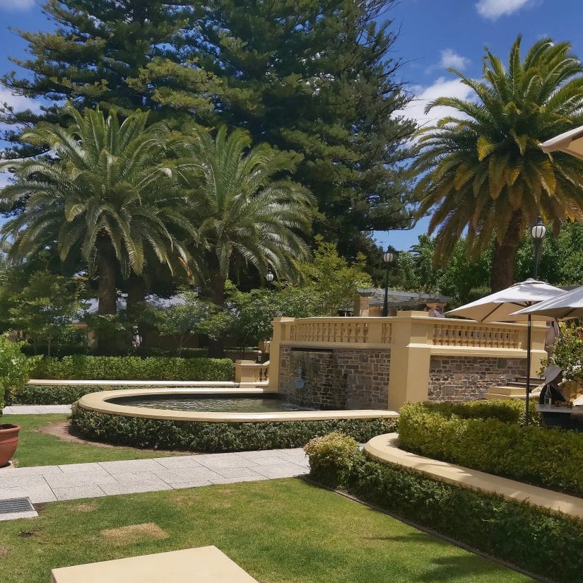 The main garden and water feature of Seppeltsfield Estate in the Barossa