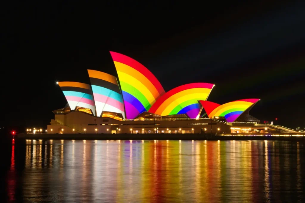 Sydney Opera House displaying pride flags