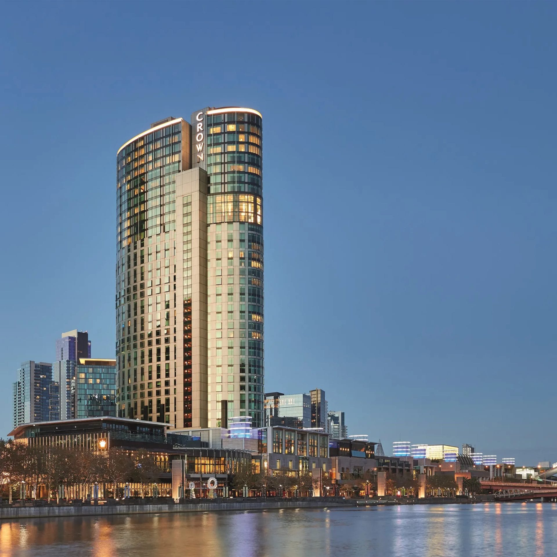 Crown Towers Melbourne, exterior dawn