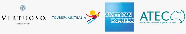Virtuoso, Tourism Australia, AMEX, and ATEC logos