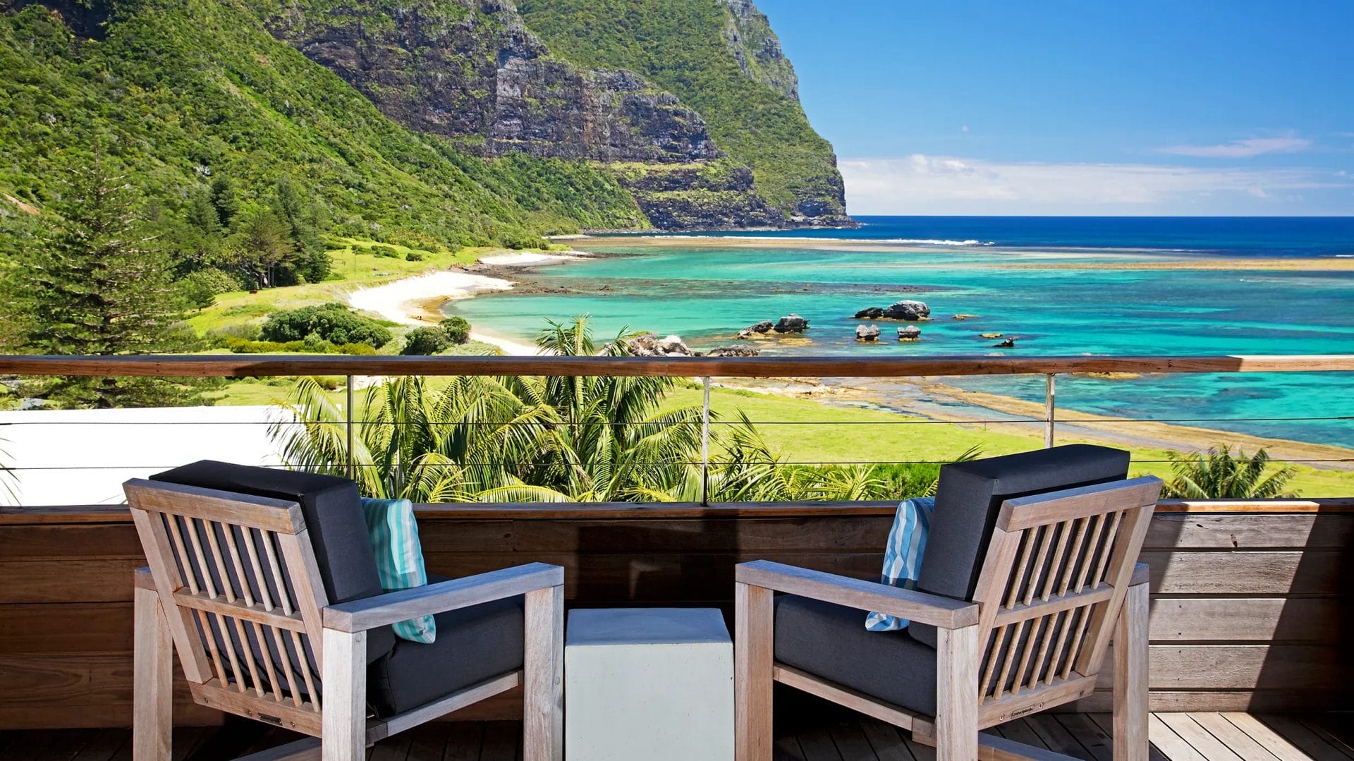 Views from Capella Lodge’s deck on Lord Howe Island, overlooking Lover’s Bay