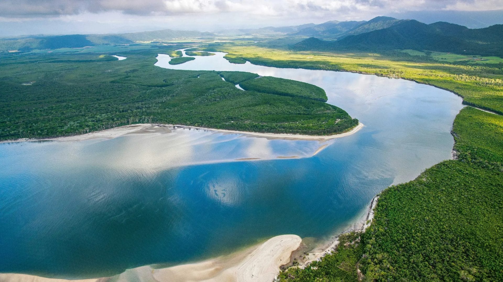 Aerial view of the Daintree River in Tropical North Queensland