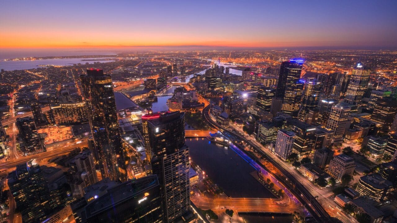 Sunset view from the Eureka Skydeck, Melbourne, VIC.